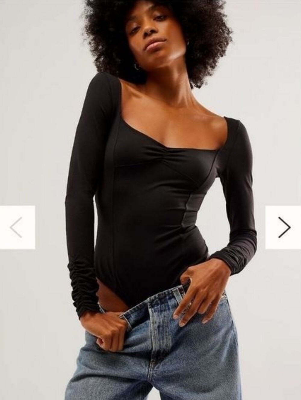 Free People Tiny Dancer Bodysuit Intimately Long-Sleeve Black Sweetheart Ruched